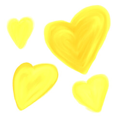 Yellow love shape illustration in oil paint style on transparent background