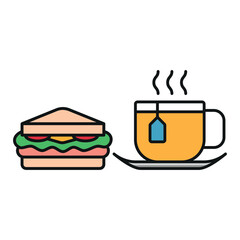 Tea and sandwich set food icon represents a classic and comforting meal combo, perfect for café menus, bakery designs, and afternoon tea illustrations.
