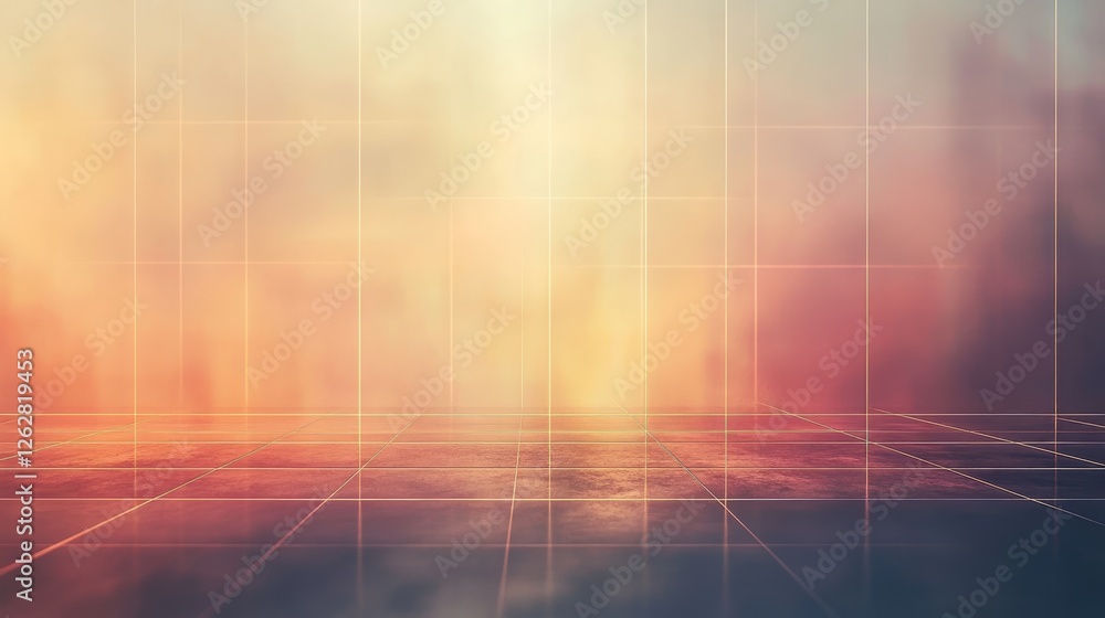 Poster abstract background with gridded floor and vibrant colorful ambient atmosphere