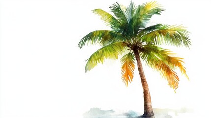 Obraz premium Watercolor Palm Tree, Tropical Beach Scene, Vacation