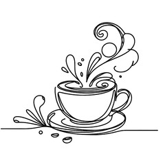 Drawing of coffee in a cup. One continuous line. Isolated on white background