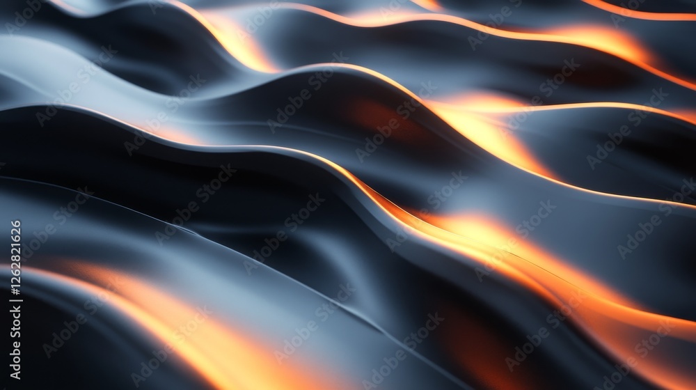 Poster abstract wavy surface with glowing edges in dark color palette