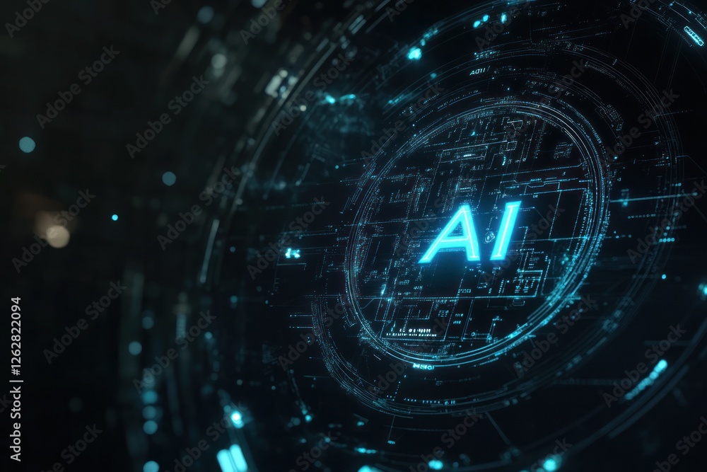 Poster futuristic digital representation of artificial intelligence with glowing circuits and data patterns