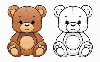 Two teddy bear illustrations: a brown one on the left and a simple black outline on the right, ready for coloring