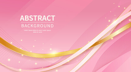 Stylish and luxurious abstract background in pink with gold lines and glittery decorative elements for invitations, certificates, award nominations and covers