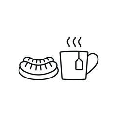 Tea and sausage set food icon represents a unique meal pairing, perfect for café menus, breakfast designs, and snack-themed illustrations.