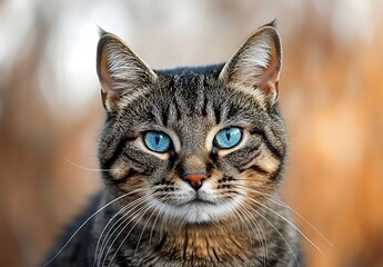 Elegant Gray Cat with Striking Blue Eyes Captured Up Close