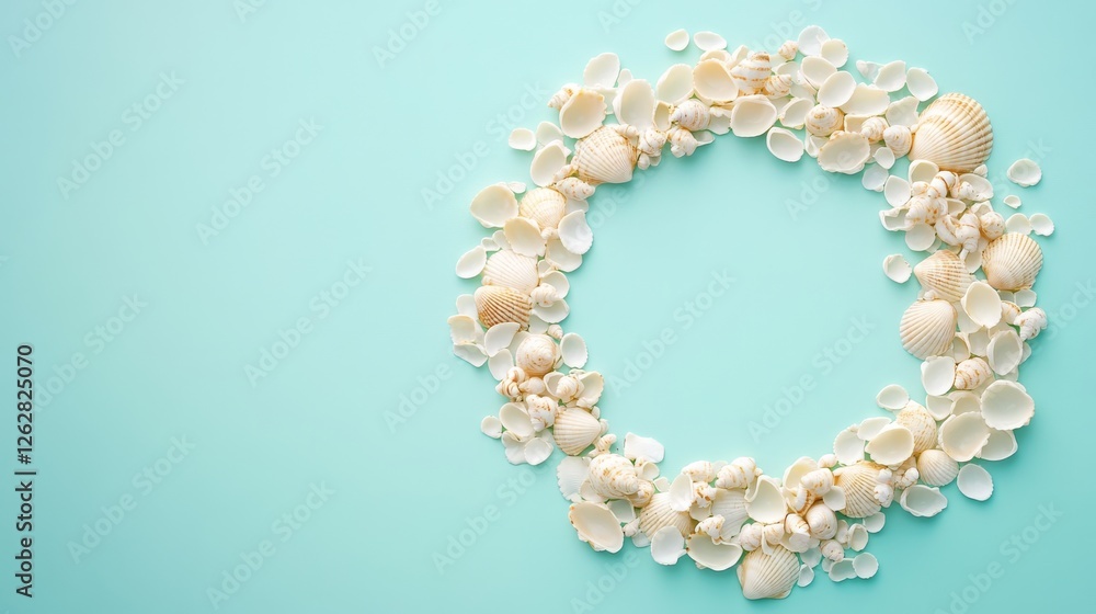 Poster assorted seashells beautifully arranged in a circular frame
