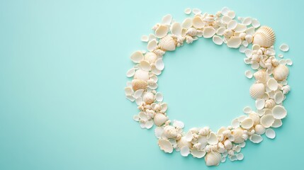 Assorted seashells beautifully arranged in a circular frame