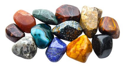a collection of rocks and crystals on a transparent background, PNG image, PNG file, Generative art.