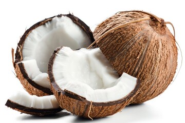 Coconut halved on white background. Neural network AI generated