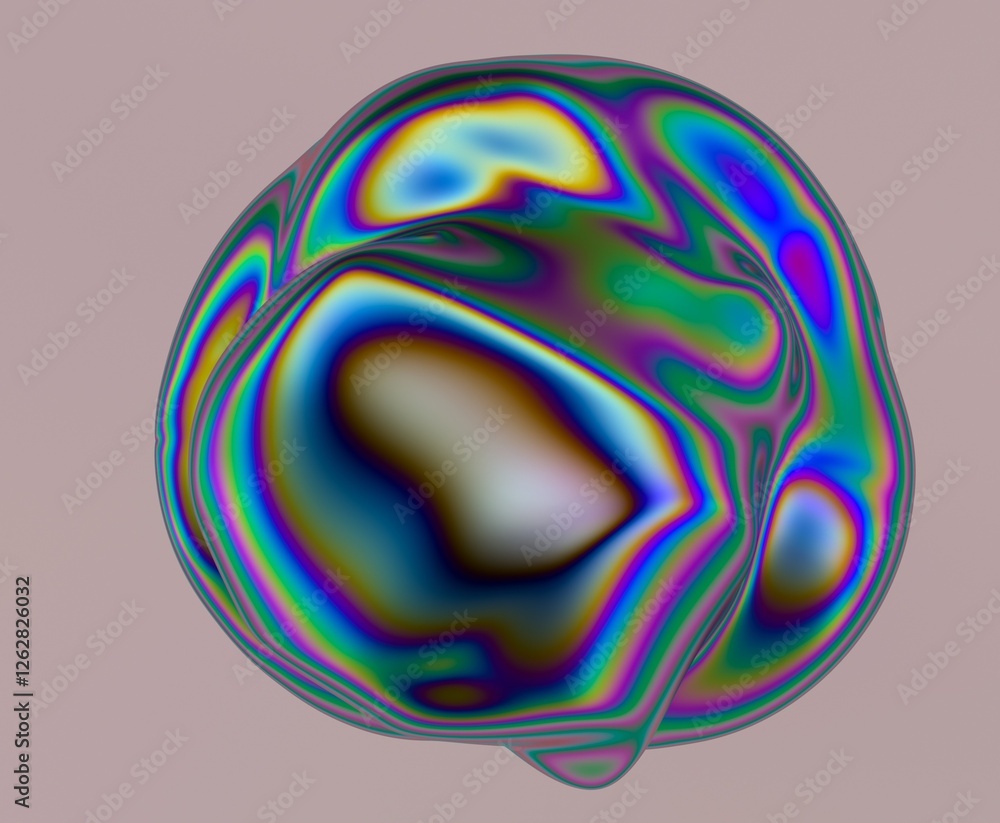 Poster surreal 3d illustration of an abstract, fluid-like shape with an iridescent, multicolored surface. t