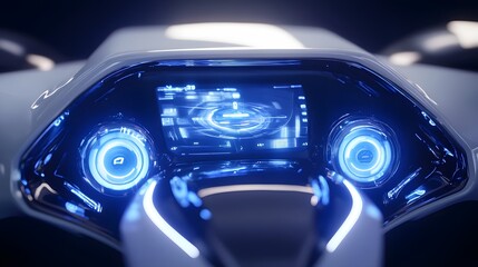 Futuristic dashboard of a high-tech vehicle with glowing displays