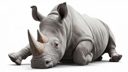 Fototapeta premium Relaxed rhinoceros resting on a white background