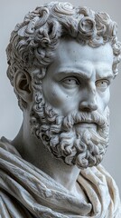 Naklejka premium This striking marble bust showcases the profound gaze and intricate details of a philosopher, emphasizing wisdom, depth, and artistic mastery from a classic era.