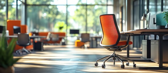 Orange chair, modern office, sunlit