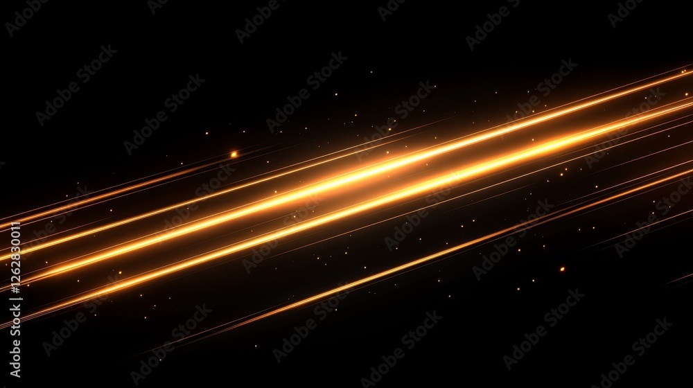 Poster golden light streaks illuminate a dark backdrop with bokeh effect