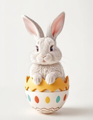 Obraz premium cute little bunny in a painted easter egg, easter holiday picture