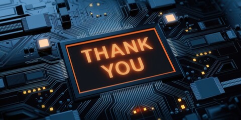 Thank you message displayed on a circuit board background