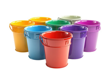 Group of Colorful Beach Buckets in the Sand Realistic Image Isolated on Transparent Background