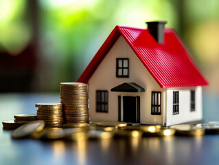 house model, with stacked coins, real estate concept