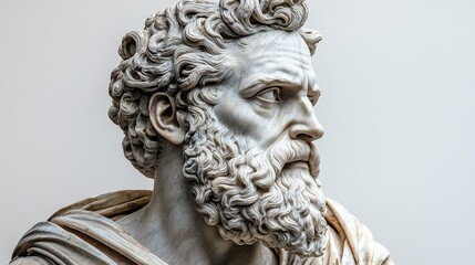 Obraz premium This classical marble sculpture showcases an intense gaze of a prominent historical figure, revealing intricate detail in the beard and expression, evoking a sense of depth and personality.