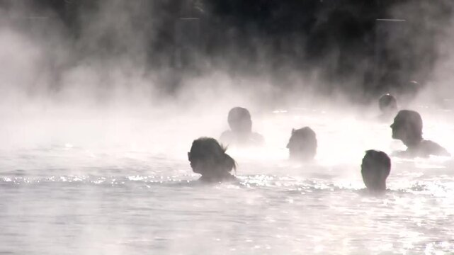 Baden im Freien in dampfendem Thermalwasser, Blaue Lagune, Island, Geothermie, Erdw&auml;rme