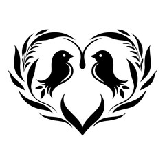 Two Birds In Heart Shape black silhouette vector illustration isolated on a transparent background