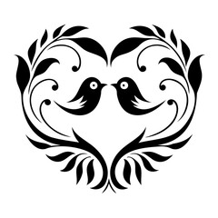Two Birds in Heart Shape Silhouette Vector Illustration on Transparent Background