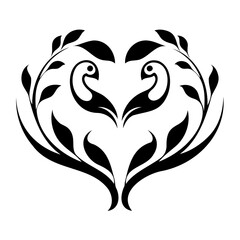 Two Birds In Heart Shape black silhouette vector illustration isolated on a transparent background