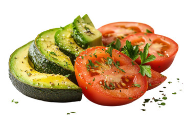 Sliced Avocado and Tomato on Whole Grain Toast Isolated on Transparent Background