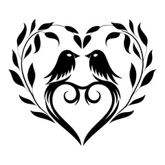Two Birds in Heart Shape Silhouette Vector Illustration on Transparent Background