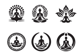 set of yoga icons silhoutee vector 