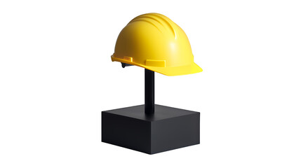 a yellow hard hat on a cube on a transparent background, PNG image, PNG file, Generative art.