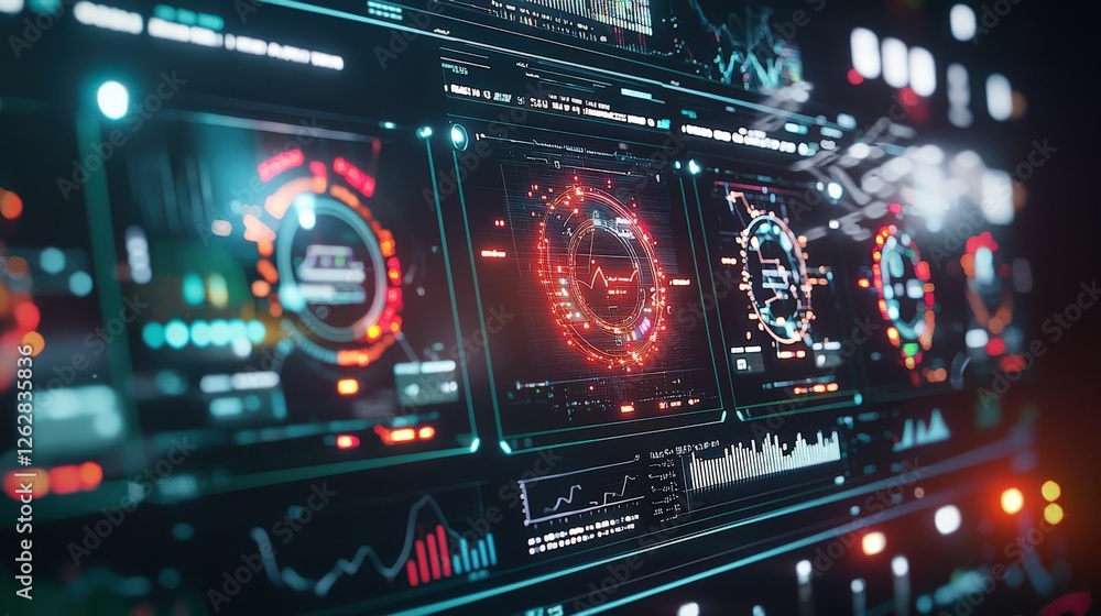 Aufkleber a tech-savvy workspace with digital dashboards showing benefits updates.