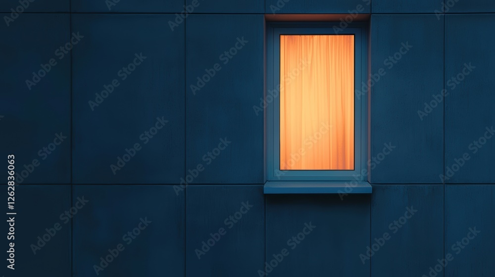 Poster night view of energy efficient skyscraper with illuminated window glow