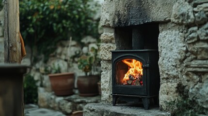 Fototapeta premium Rustic Outdoor Fireplace in Garden