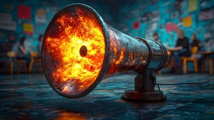 Surreal Glowing Megaphone Guiding Students Towards Knowledge and in Vibrant Classroom