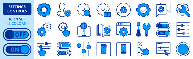 Icons in two colors about settings and controls