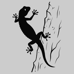 a gecko climbing a wall silhouette vector design art and illustration 