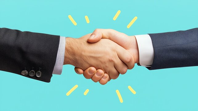 Businessmen Handshake On Teal Background