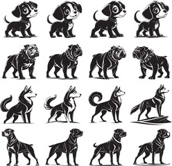 dogs different types logo symbol vector silhouette illustration set