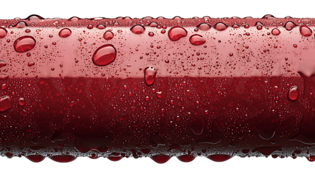 red liquid with bubbles and drops on a transparent background, PNG image, PNG file, Generative art.