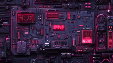 Fototapeta premium Futuristic Flat Lay Composition of Advanced Technology Elements
