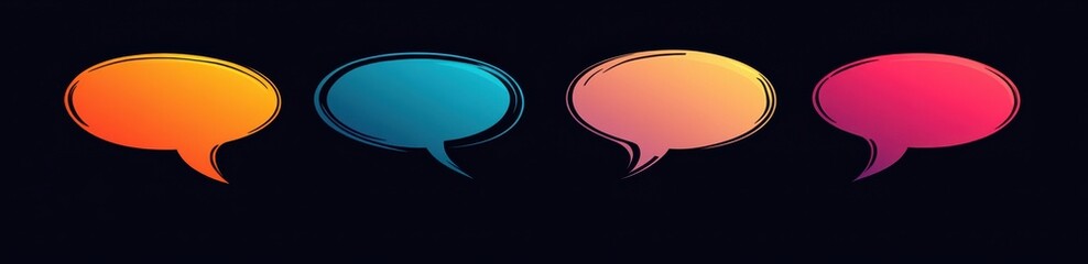Four vibrant speech bubbles on a dark background for communication concepts