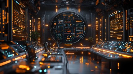 Futuristic spaceship control room with glowing screens (1)
