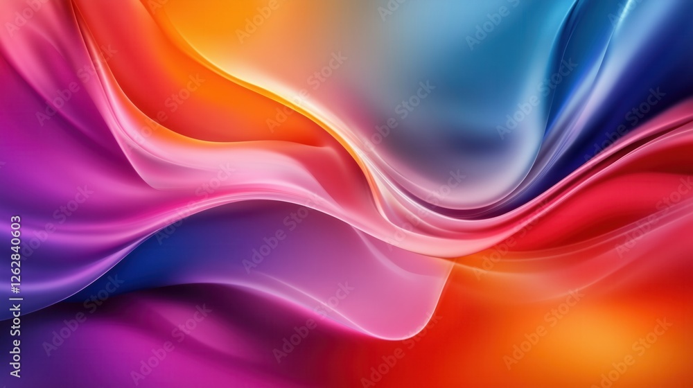 Poster abstract background of colorful silky fabric waves: luxurious, smooth and dynamic texture