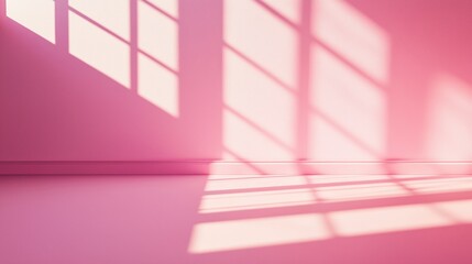 Obraz premium Subtle pink hues: abstract empty room with light and shadow play for design backgrounds