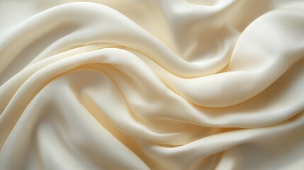 Fototapeta premium Luxurious satin cloth in beautiful cream color, flat lay textured fabric close-up
