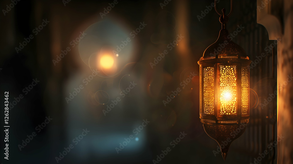 Aufkleber ornate lantern illuminating a dimly lit corridor with soft bokeh lights in the background